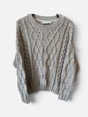 RD Style Taupe Grey Marled Cable Knit Sweater Medium Chunky Cozy